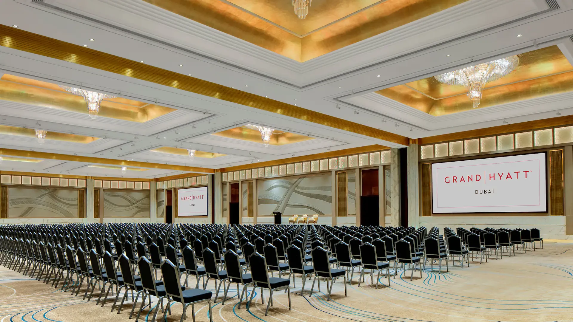 Baniyas Ballroom theatre setup, Grand Hyatt Dubai Convention Centre, Dubai.