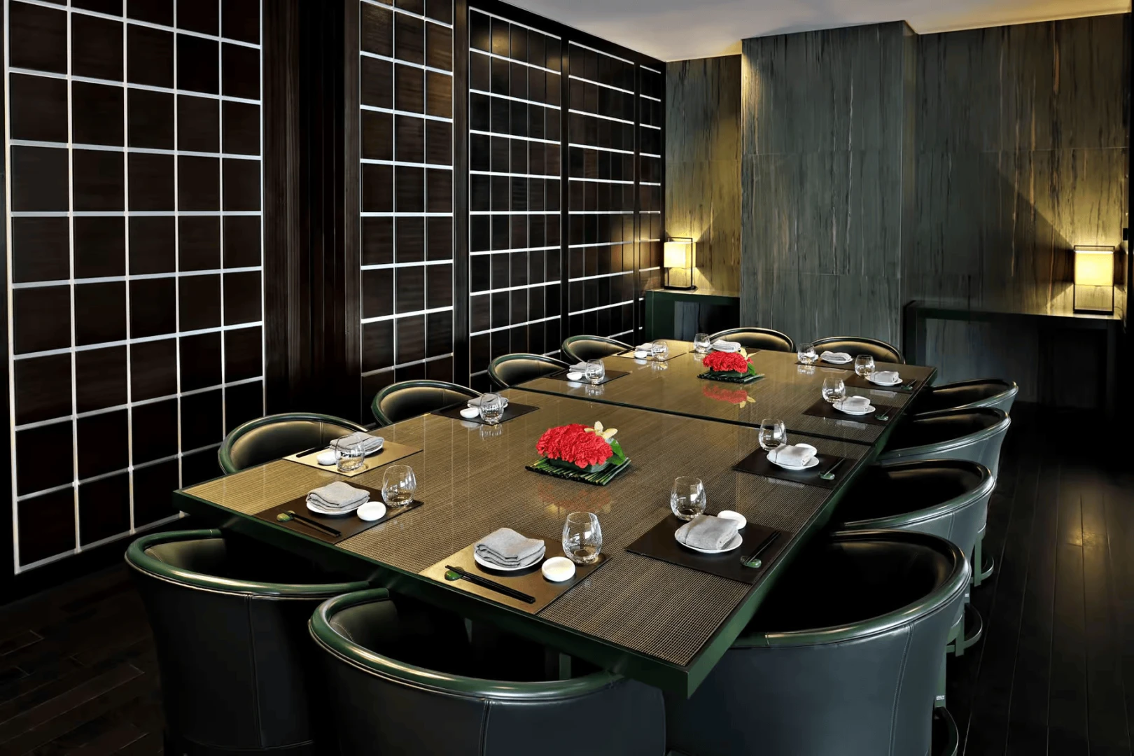 Elegant dining table at Armani Hotel Dubai, Burj Khalifa.