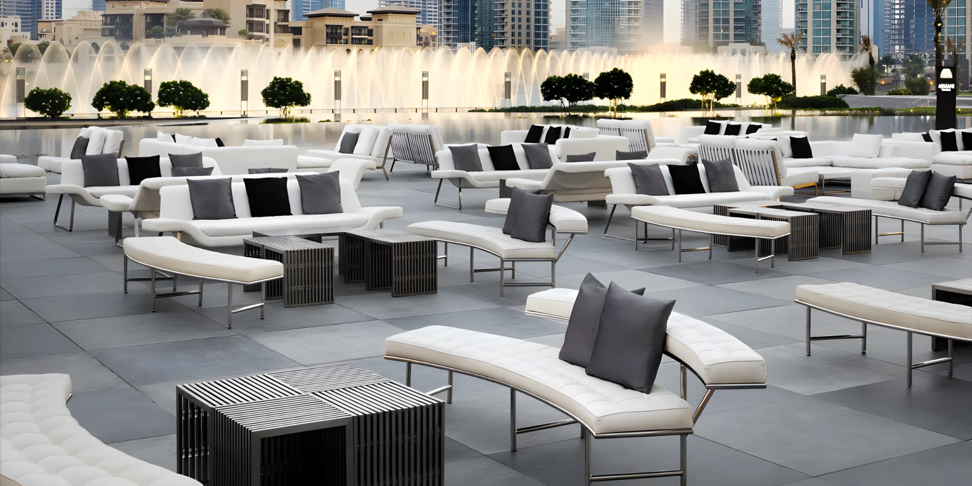 Luxury rooftop terrace at Armani Hotel Dubai, Burj Khalifa.