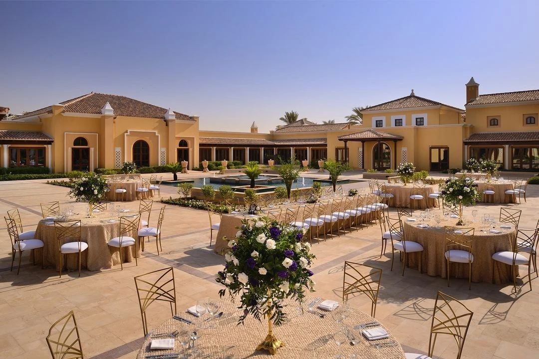 Elegant outdoor event setup at Dubai Polo & Equestrian Club.