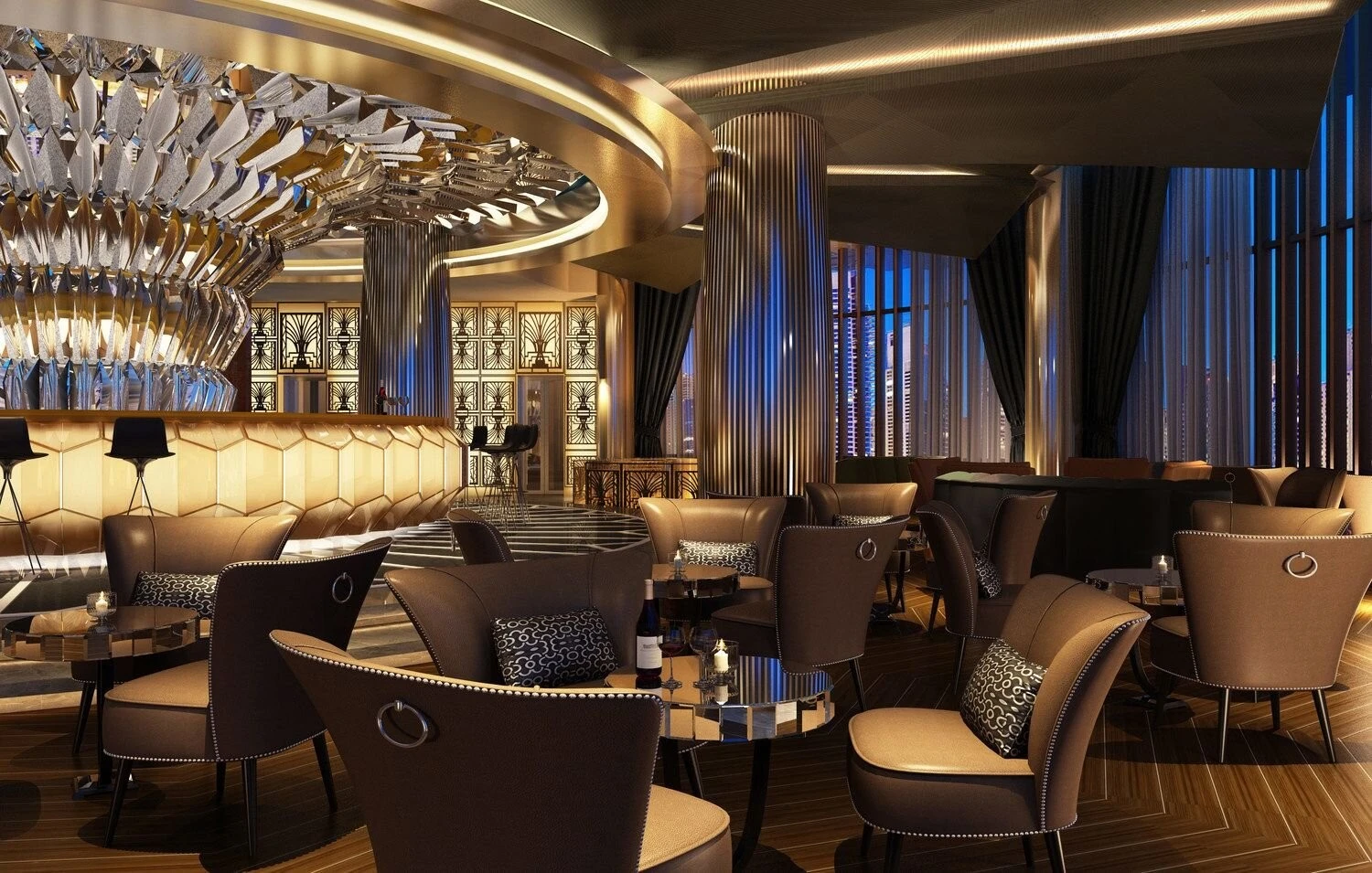 Luxurious interior of Atelier M lounge in Dubai with elegant seating.