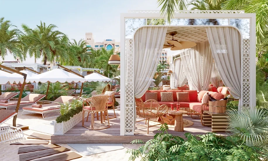 Luxurious beach cabana at Maison de La Plage, Dubai.