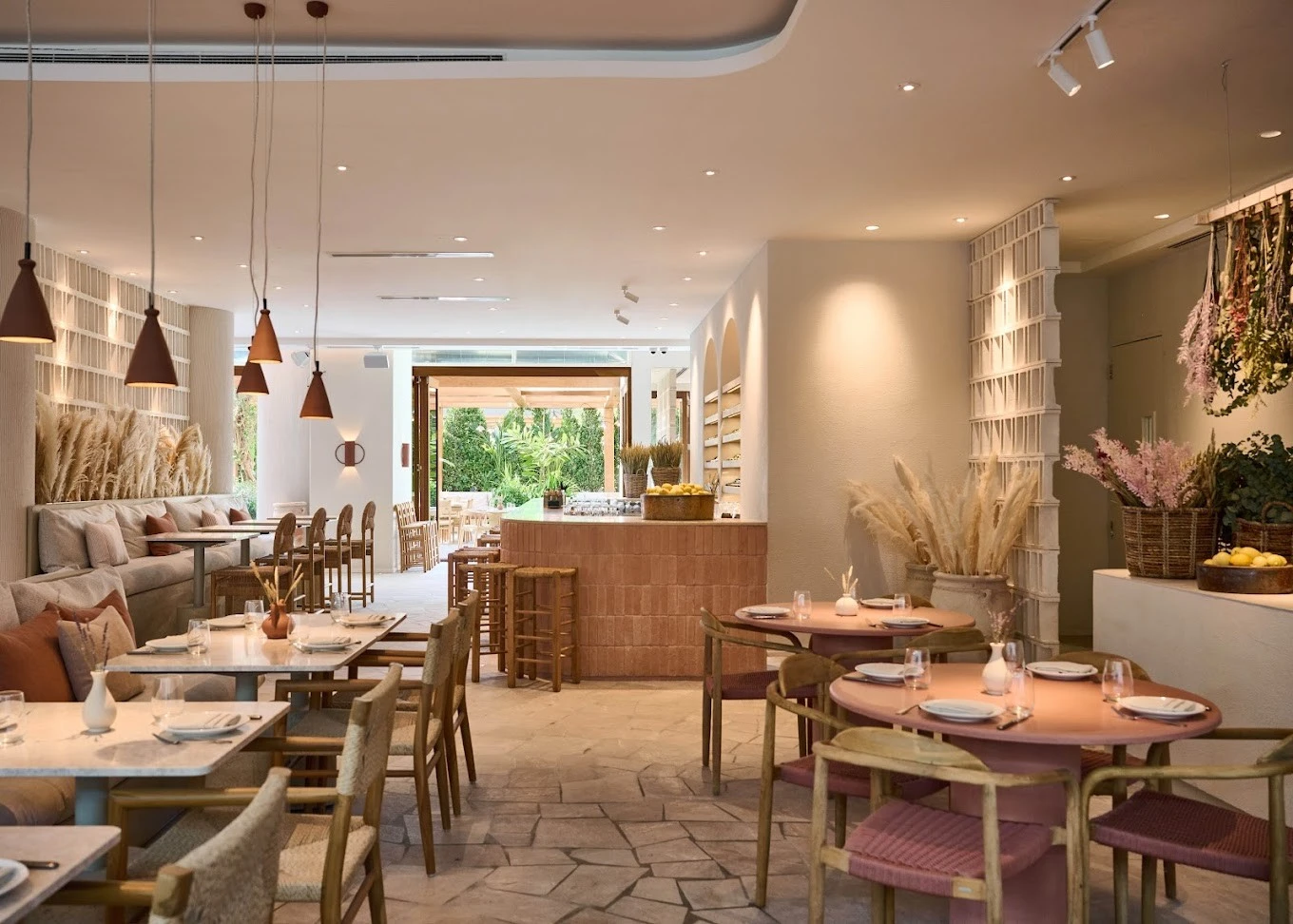 Mythos Urban Greek Eatery interior with rustic decor, Dubai.