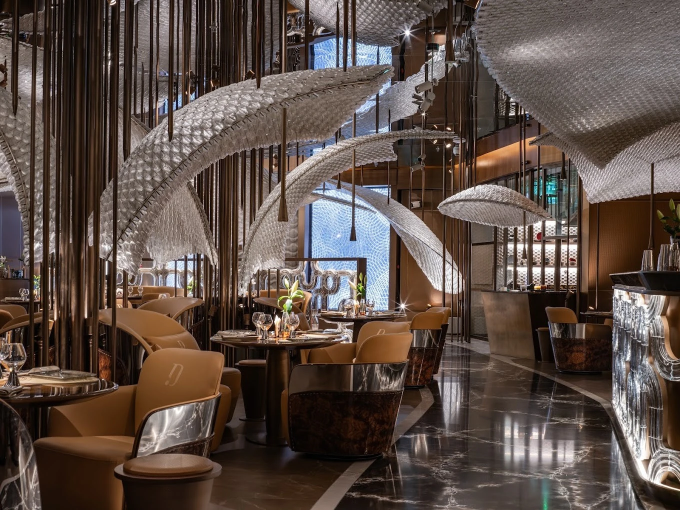 Elegant interior of Doors Dubai Mall Restaurant with modern decor.