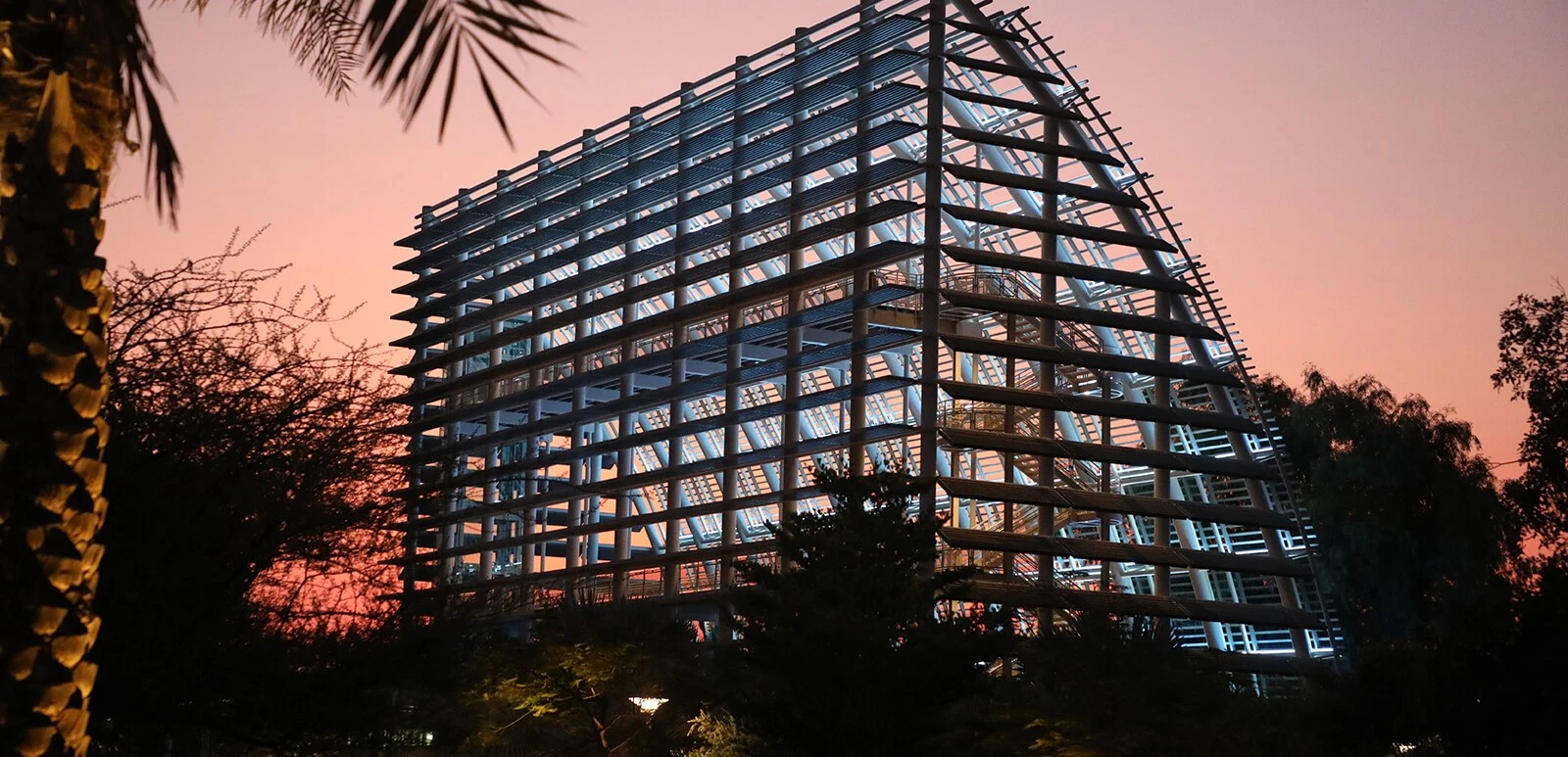 Modern structure at sunset, Umm Al Emarat Park, Abu Dhabi.