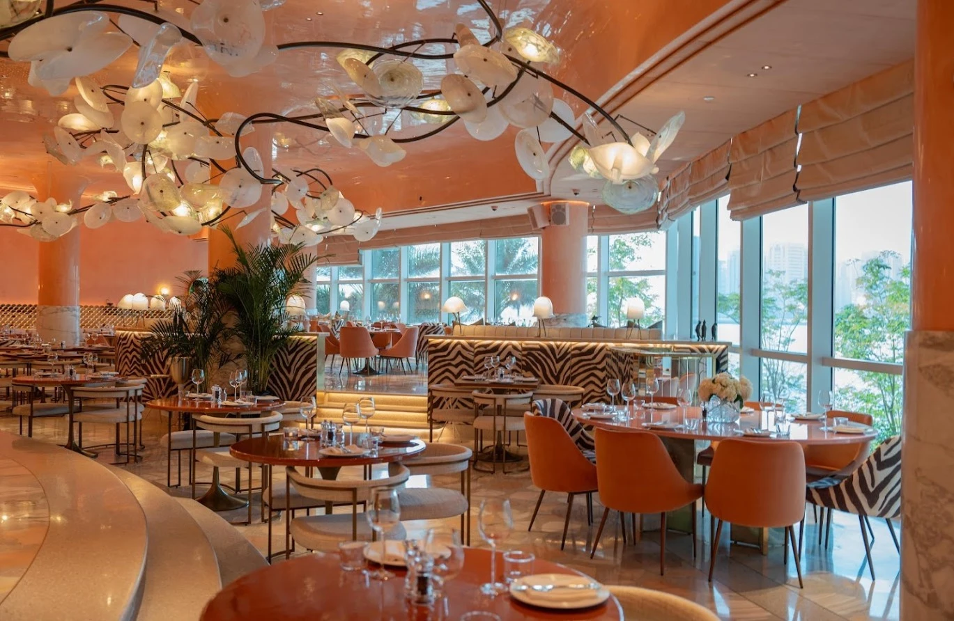 Elegant interior of Flamingo Room by tashas, Abu Dhabi.