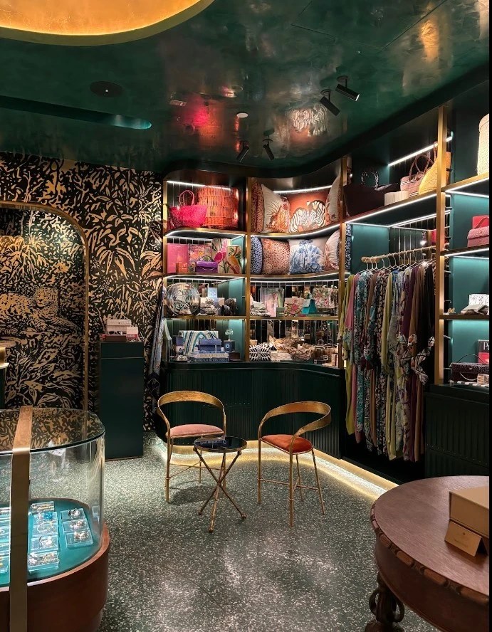 Luxurious boutique interior at Flamingo Room by tashas, Abu Dhabi.