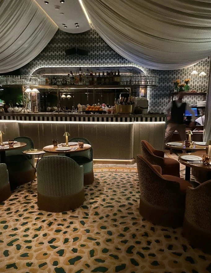 Elegant interior of Flamingo Room by tashas, Abu Dhabi restaurant.