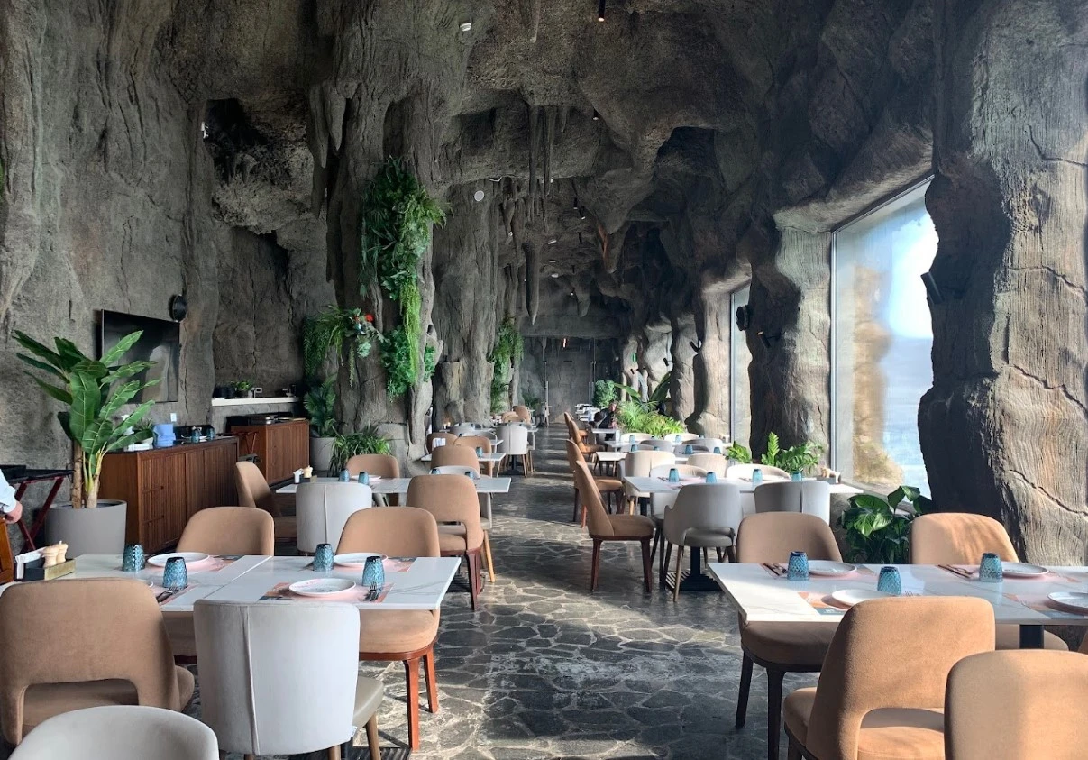 Cave-themed dining area at Habib Beirut Restaurant, Khorfakkan, Sharjah.