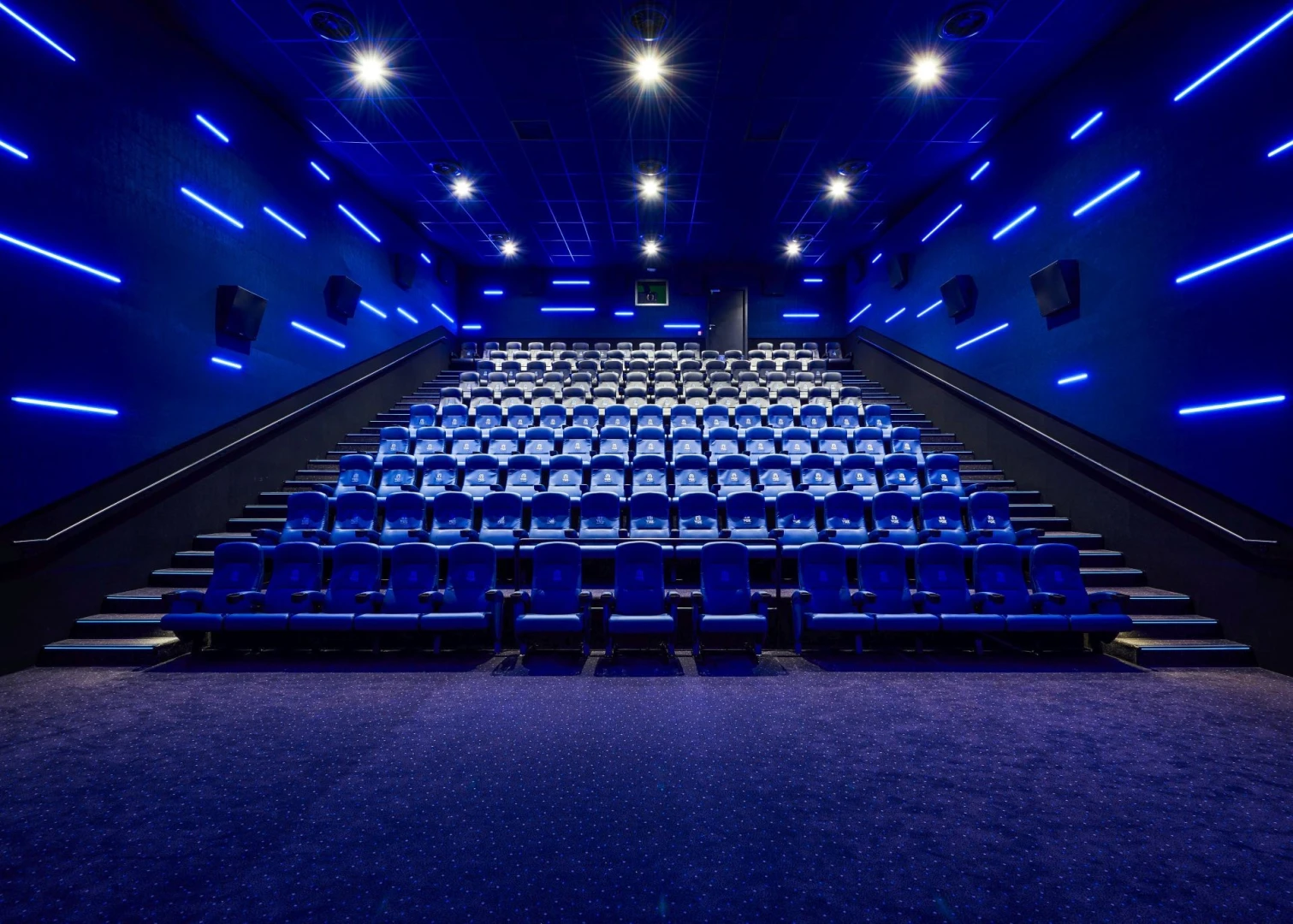 Empty theater with blue seats, VOX Cinemas Al Hamra Mall, Ras Al-Khaimah