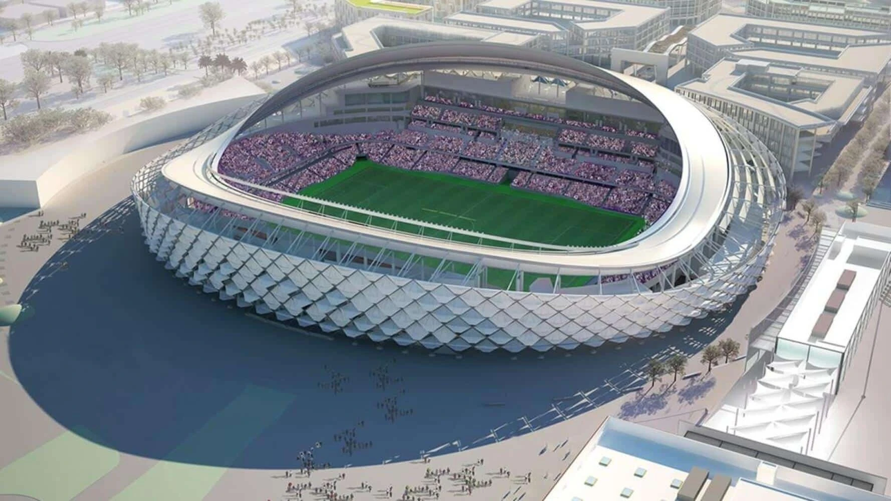 Aerial view of Hazza Bin Zayed Stadium, Al Ain.
