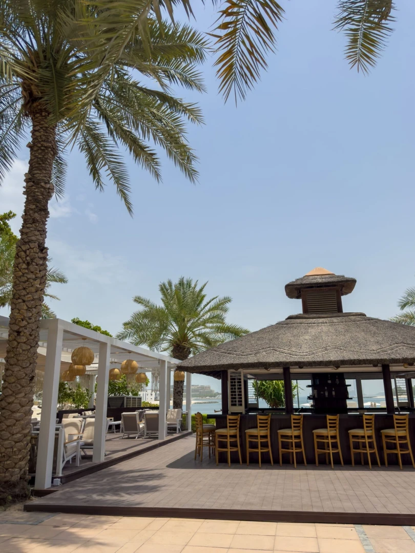 Outdoor bar and seating at Cabana On The Beach, Dubai.