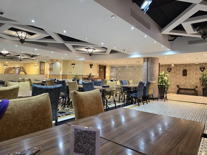 Spacious dining area at Al Bait Al Shami Restaurant, Dubai.