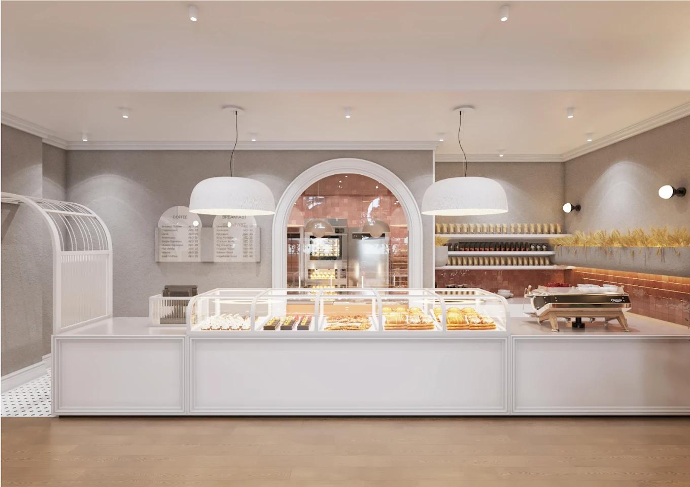 Modern bakery interior at Bakerist The Palm Jumeirah, Dubai.