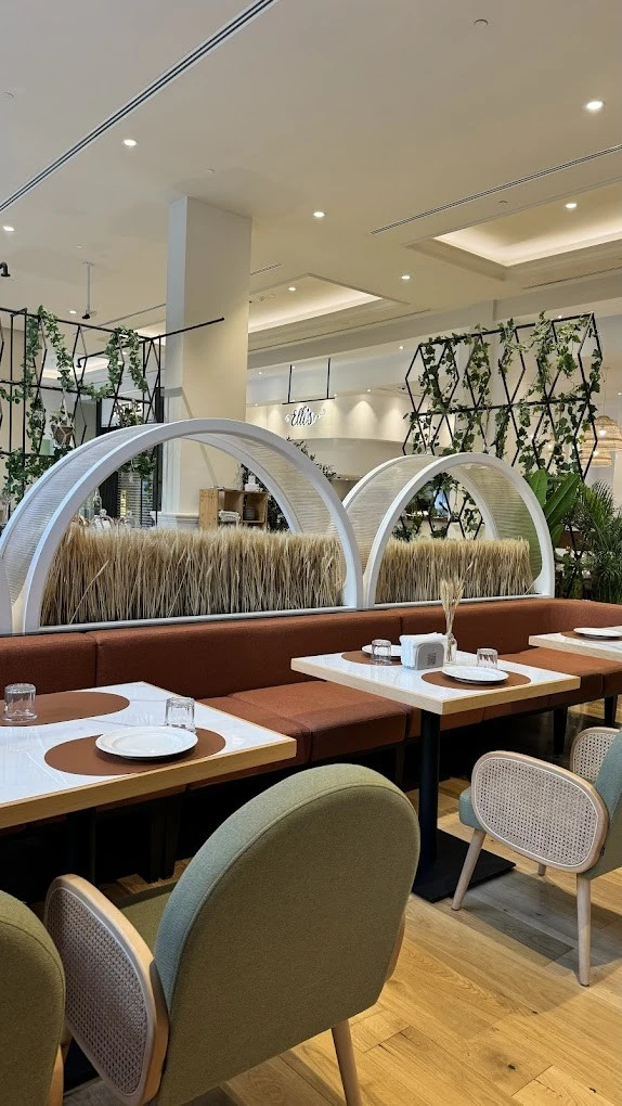Modern dining area at Bakerist The Palm Jumeirah, Dubai.