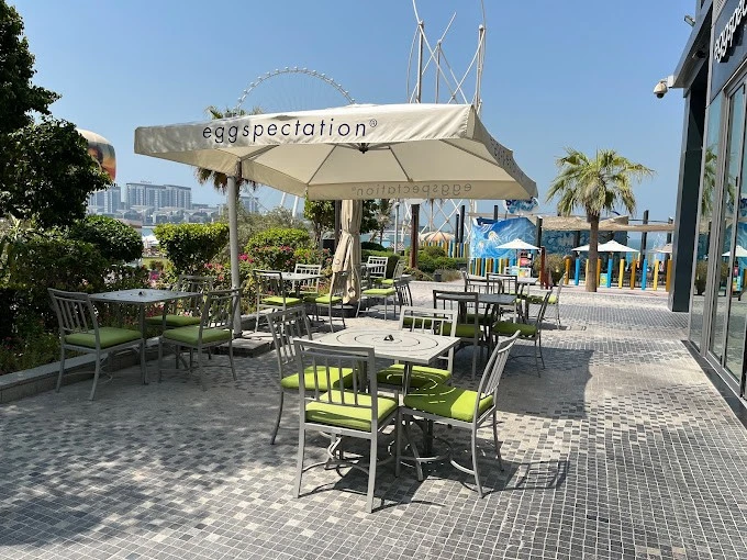 Outdoor seating at Eggspectation Restaurant Cafe, JBR Dubai Marina.