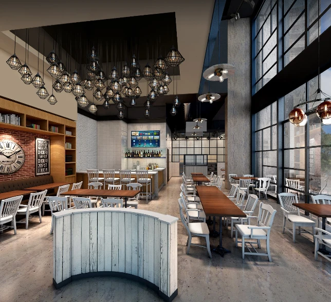 Modern interior of Eggspectation Restaurant Cafe JBR Dubai Marina.