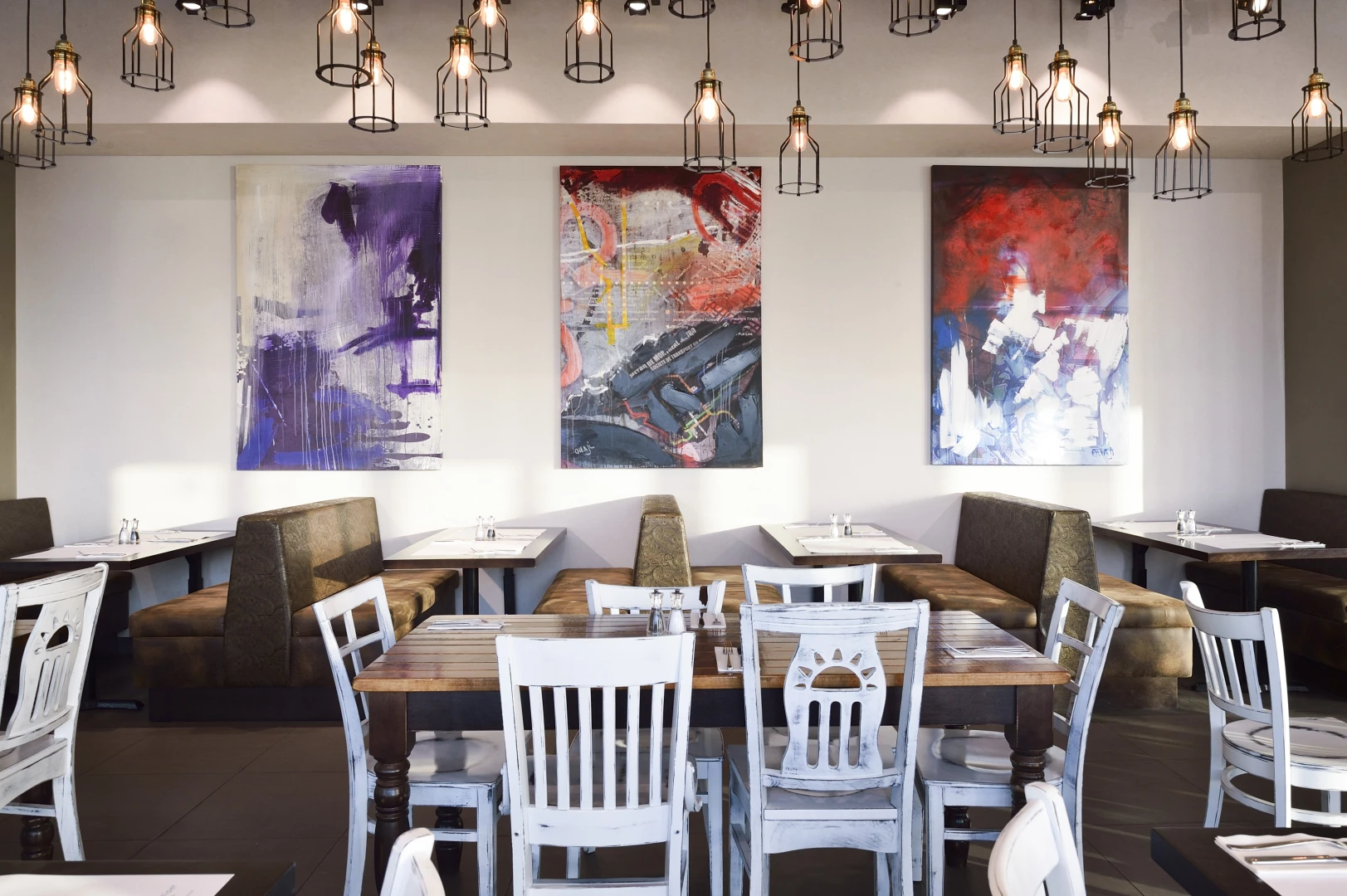 Cozy interior of Eggspectation Restaurant Cafe, Dubai Marina.