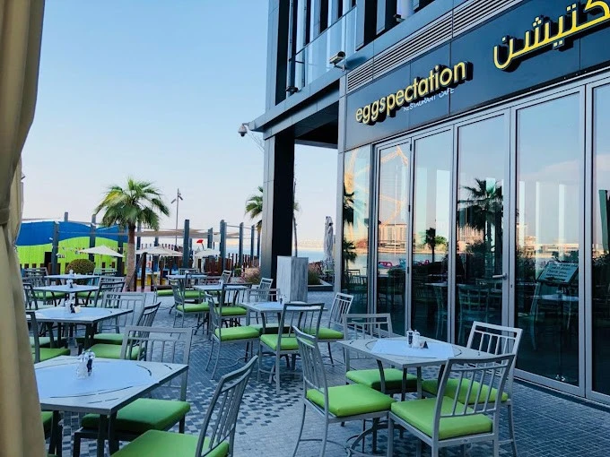 Outdoor seating at Eggspectation Restaurant Cafe JBR, Dubai Marina.
