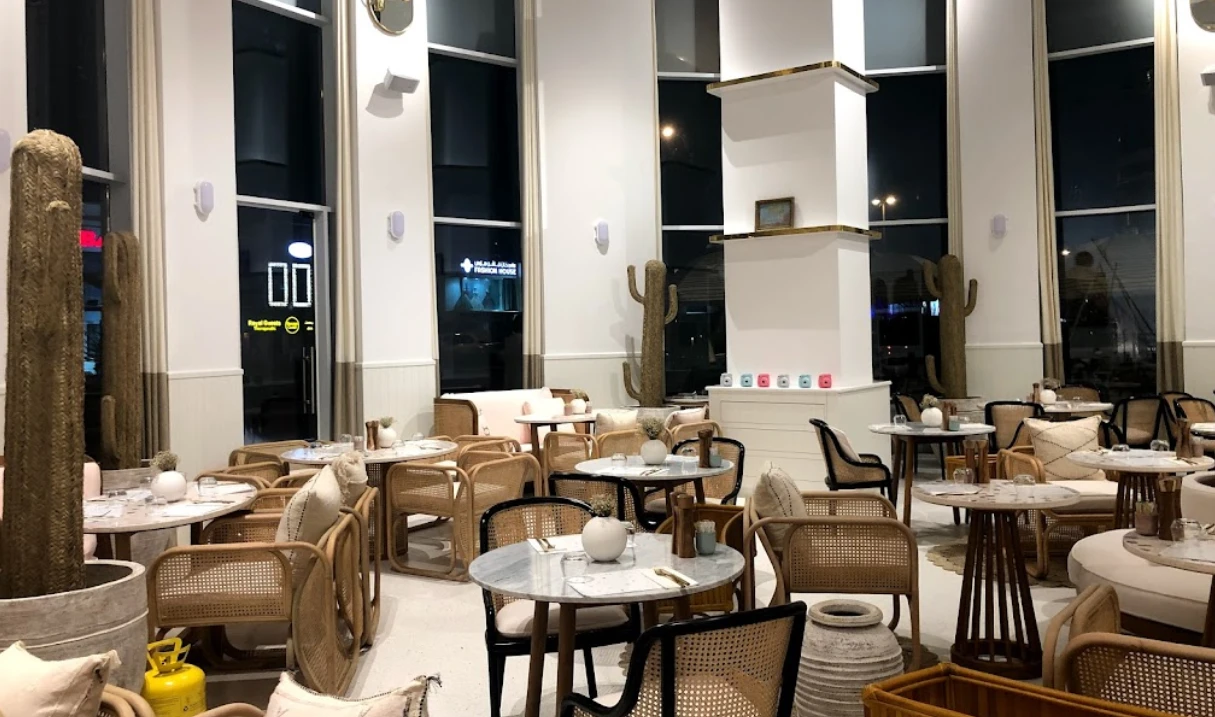 Cozy interior of Brunch & Cake Wasl 51, Dubai.