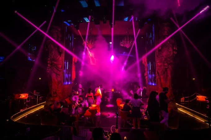 Vibrant nightlife at Vice Night Club Downtown Dubai with colorful lights.