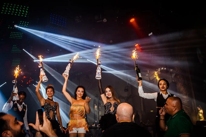 Performers with sparklers at Vice Night Club, Downtown Dubai.