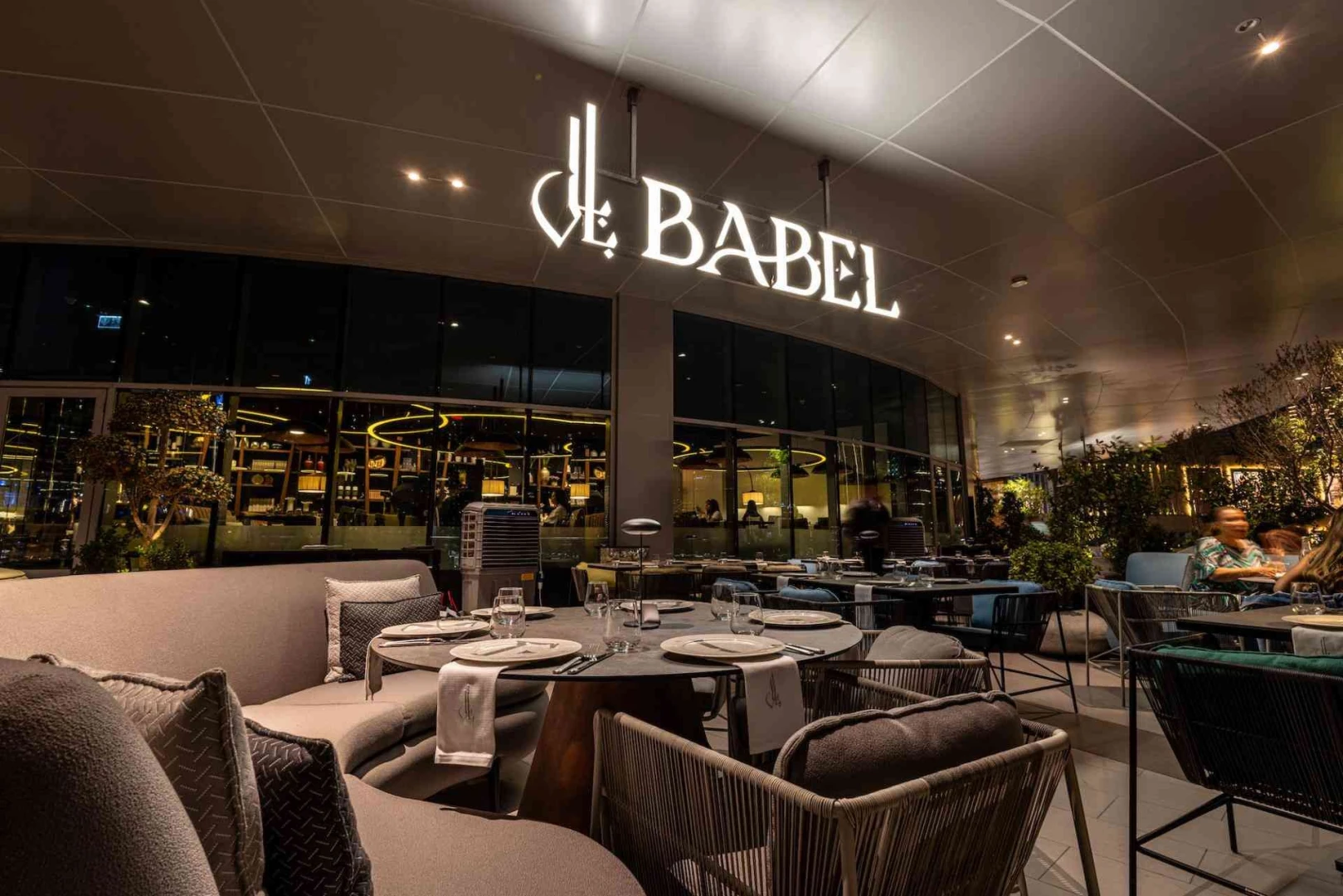 Elegant outdoor seating at Babel Dubai Restaurant Downtown, Dubai.
