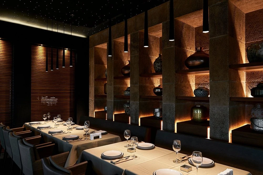 Elegant dining area at Babel Dubai Restaurant, Downtown Dubai.
