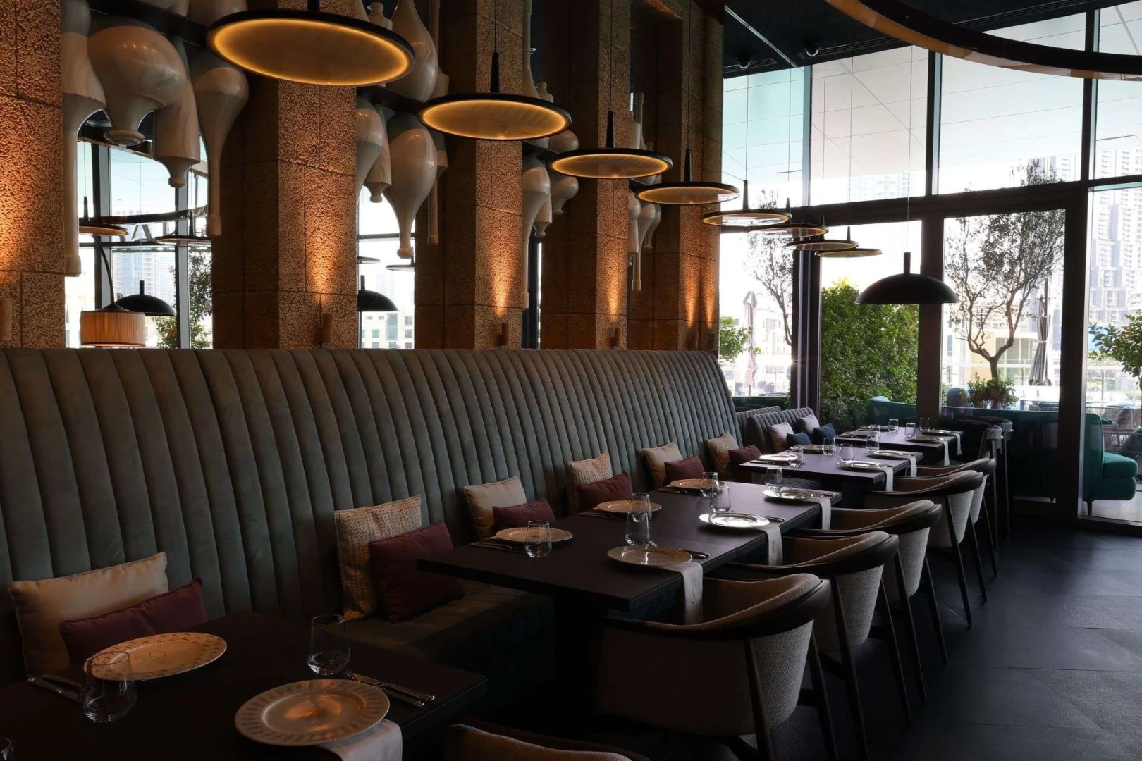 Elegant dining area at Babel Dubai Restaurant Downtown, with modern decor.
