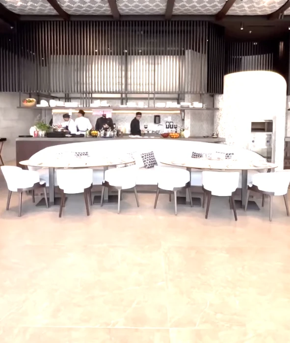 Modern dining area at Bebabel The Palm Restaurant, Dubai.