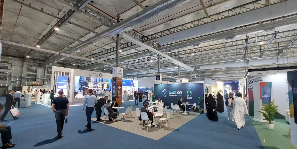 Riyadh Front Exhibition Center bustling with attendees and booths.
