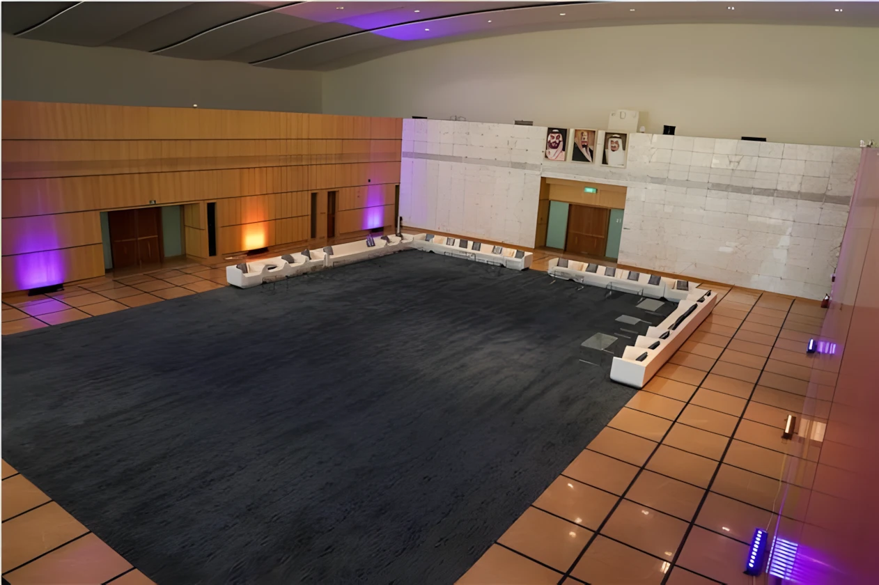 Spacious hall at Riyadh International Convention Center, Riyadh, with seating.