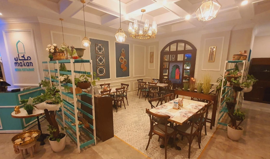 Cozy dining area at Makan Indian Restaurant, Jeddah.