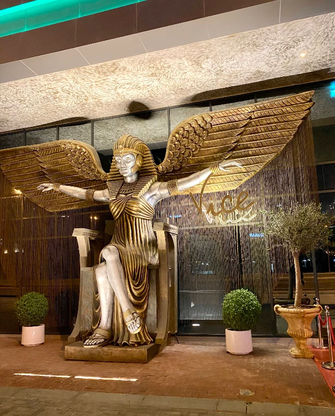 Winged statue at Vice Night Club, Downtown Dubai entrance