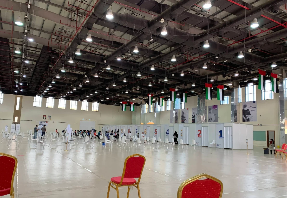 Spacious hall with numbered booths at Rak Expo Center, Ras Al-Khaimah.