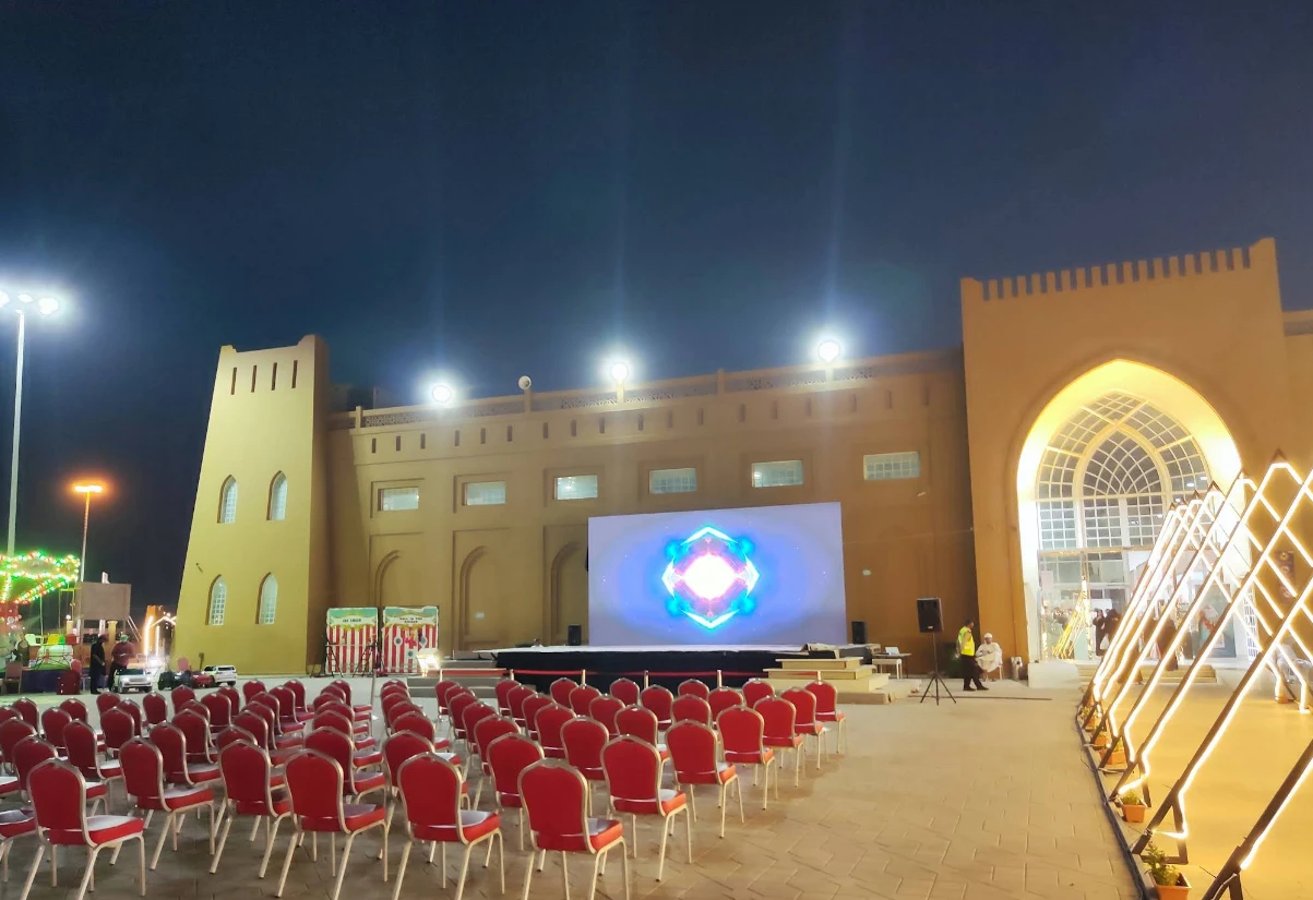 Rak Expo Center outdoor seating at night, Ras Al-Khaimah.