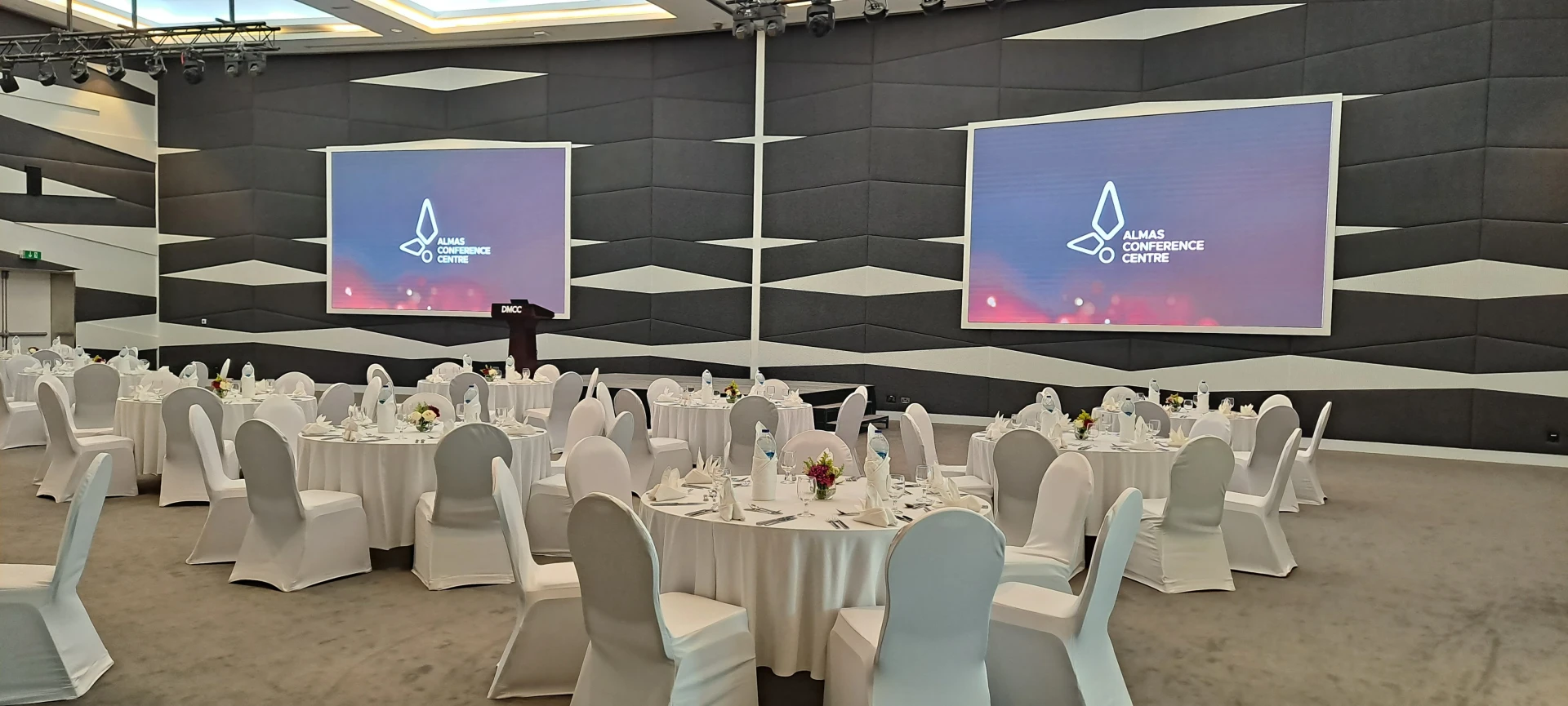 Elegant banquet setup at Almas Conference Centre, Dubai.