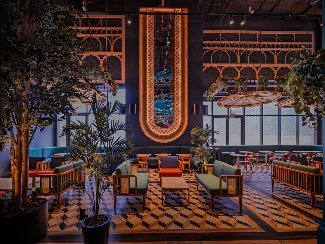 Stylish interior of Swingers The Crazy Golf Club, Dubai.