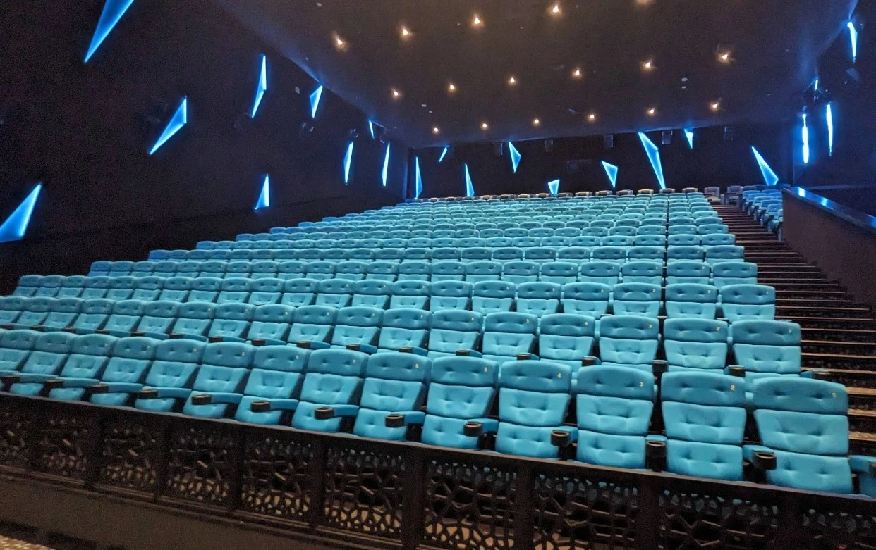 Empty theater with blue seats, Novo Cinemas Msheireb Doha.