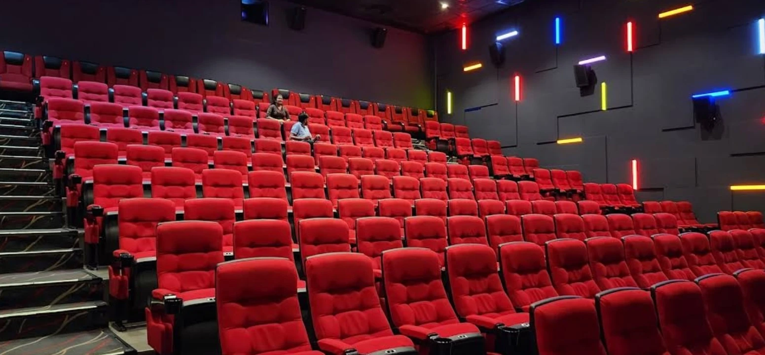 Empty red seats in Novo Cinemas 01 Mall Doha theater.