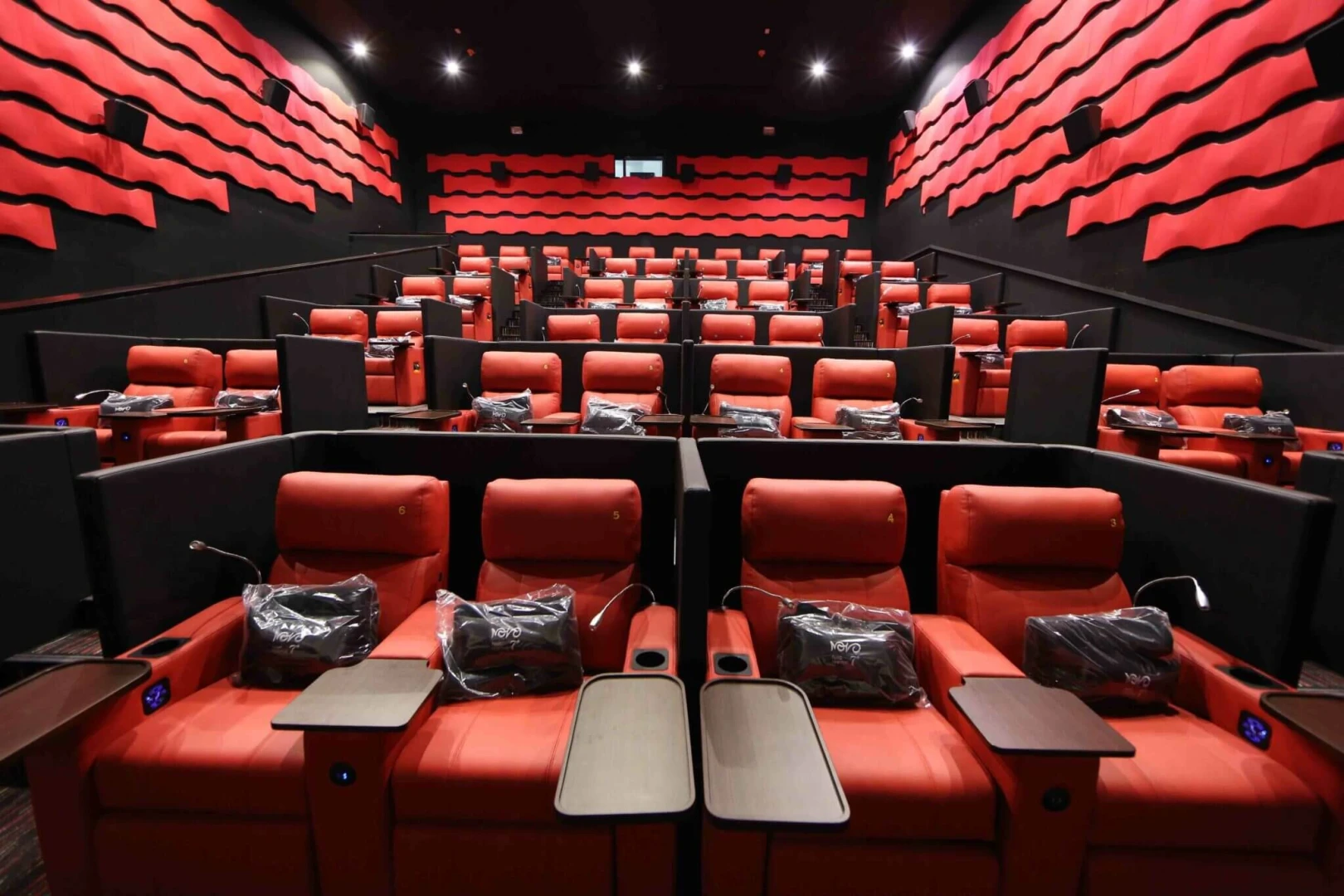 Luxurious red seating at Novo Cinemas Mall of Qatar, Al Rayyan.
