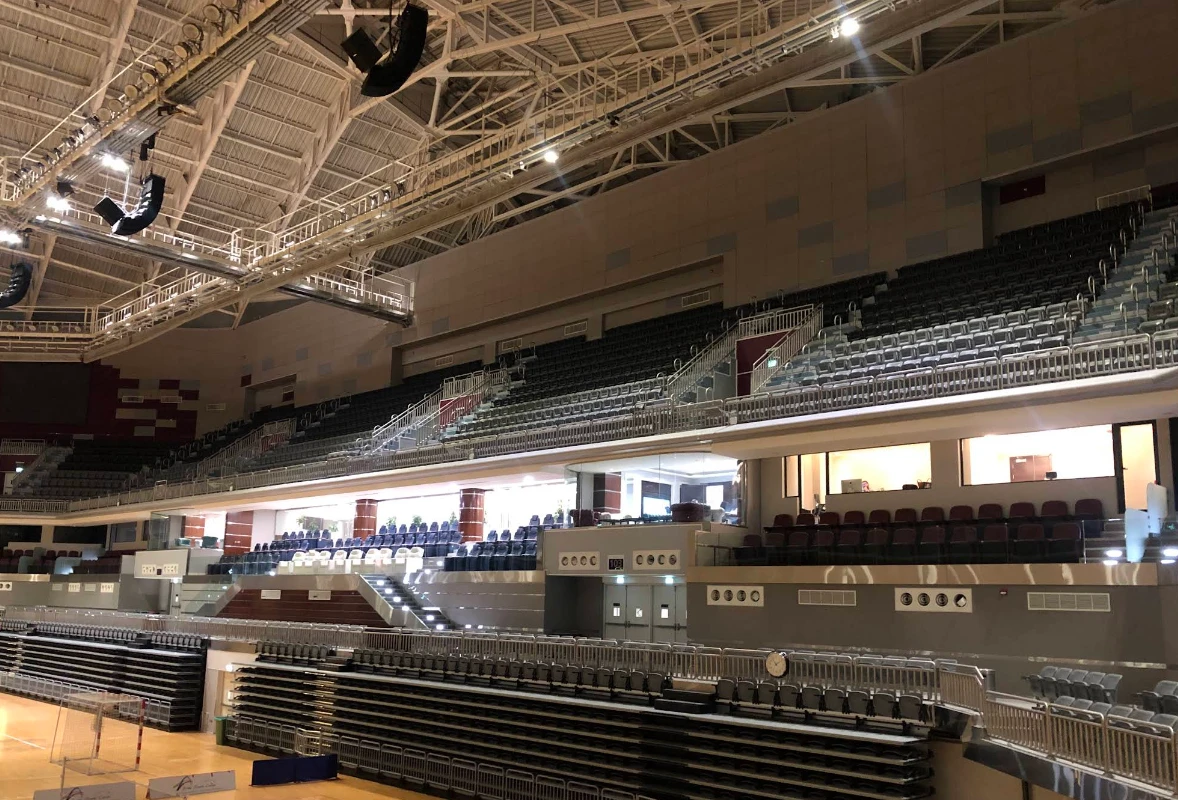 Interior of Ali Bin Hamad Al Attiyah Arena, Doha, empty seating.