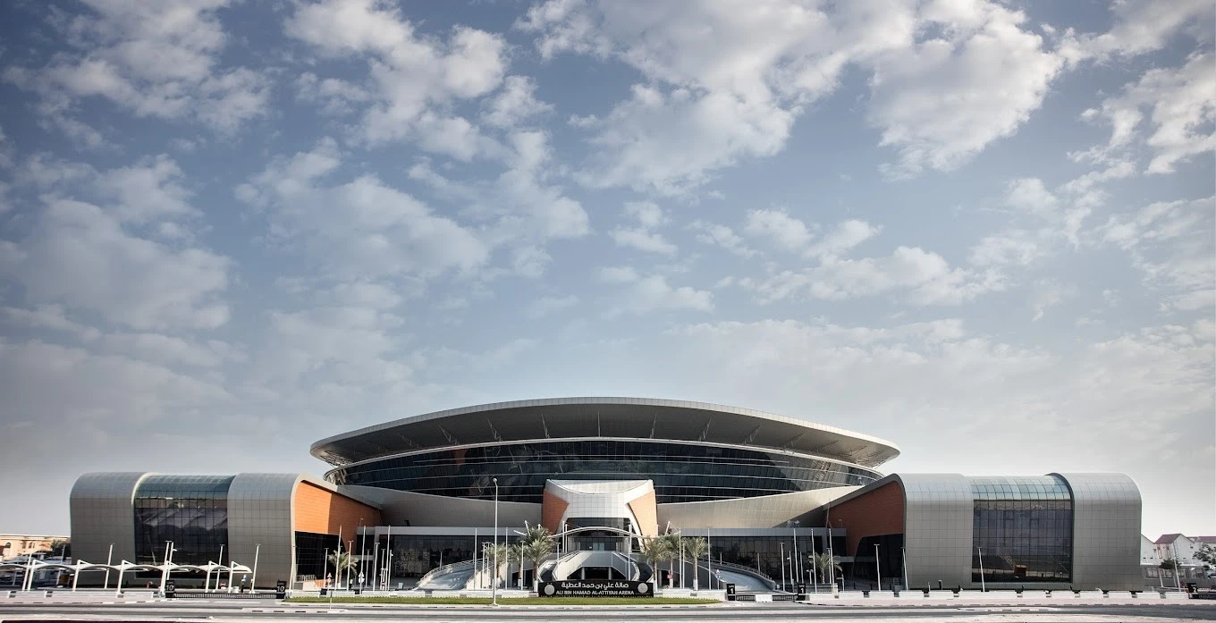 Ali Bin Hamad Al Attiyah Arena exterior, daytime, Doha.