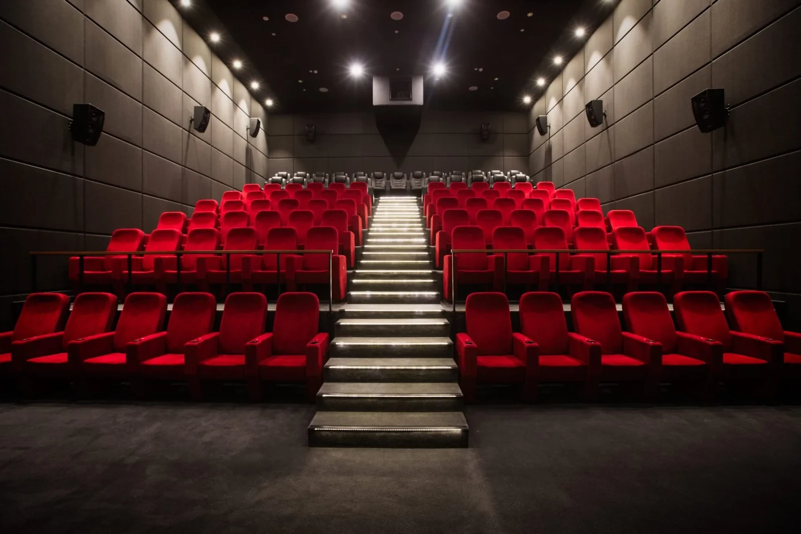 Red seats in Flik Cinema Al Mirqab Mall, Doha.