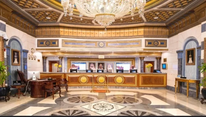 Elegant interior of Tuheed Pakistani Restaurant, Makkah with ornate decor.