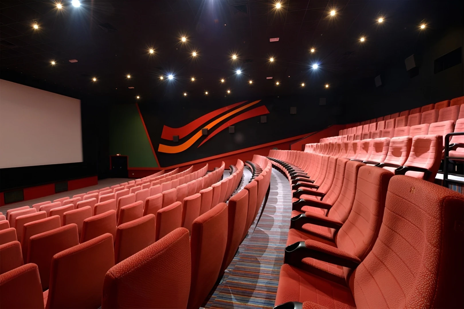 Wadi Al Sail Cinema Cineco auditorium with red seats, Manama.