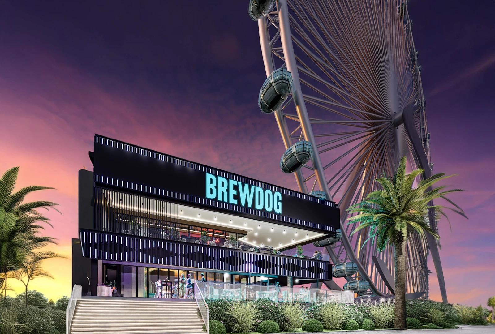 BrewDog Bluewaters in Dubai, next to Ain, sunset view.
