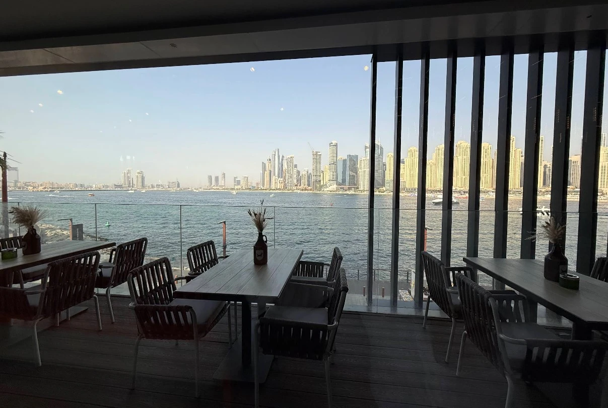 BrewDog Bluewaters Dubai, waterfront view with city skyline.