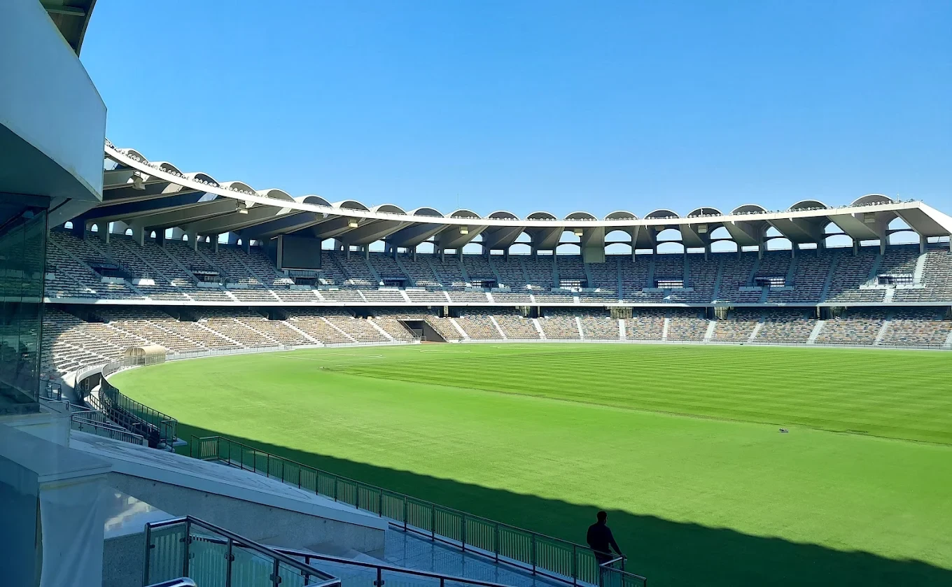 Zayed Sports City stadium with empty seats, Abu Dhabi.