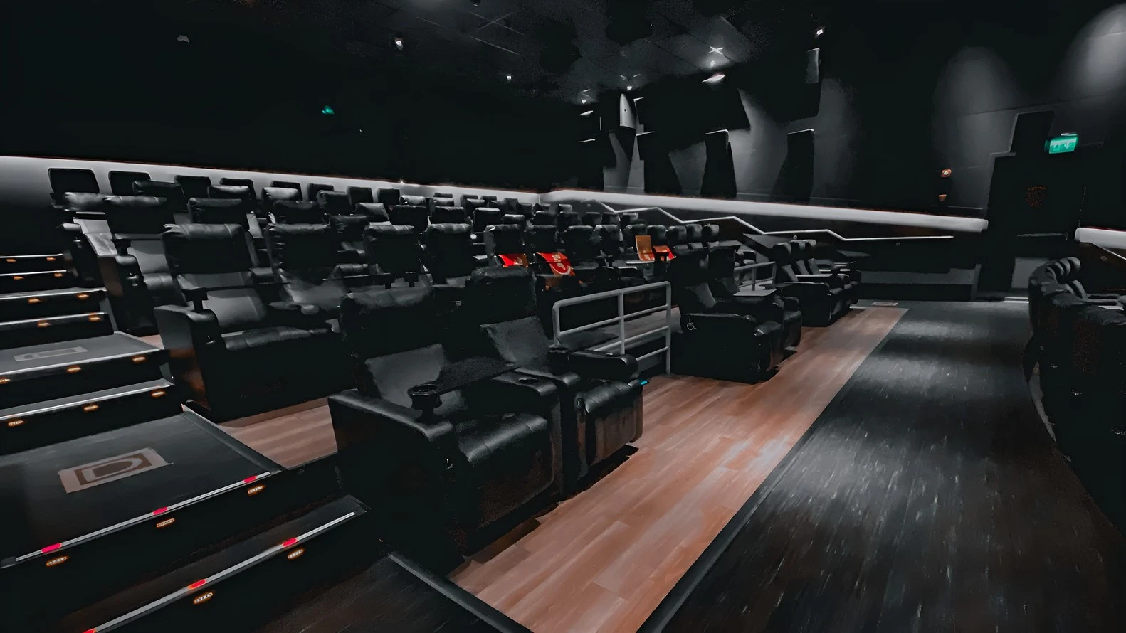 Empty theater with recliners at AMC Cinemas Panorama 10, Riyadh.
